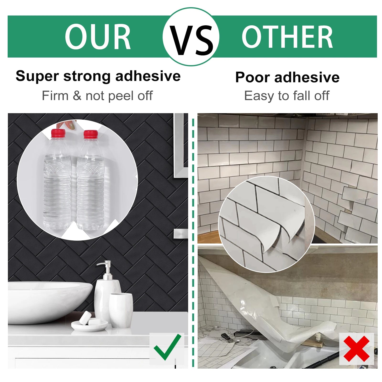 10pcs 3D Imitation Tile Self-Adhesive Wall Stickers Peel And Stick Wall Tiles