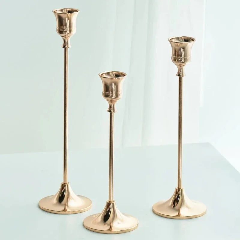 3pc Candlestick Holders Kit Brass Gold Candlestick Set