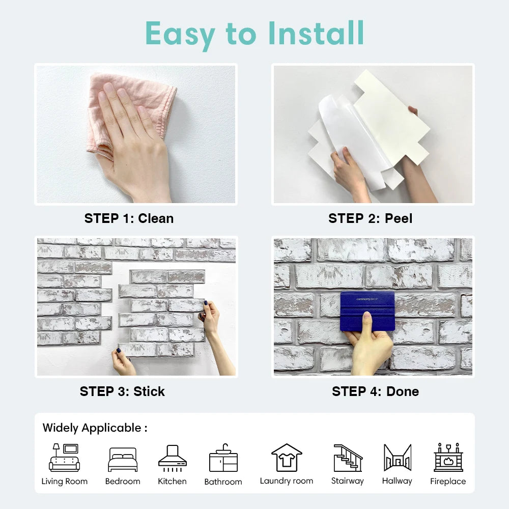 3D Tile Stickers, 3D Whitewash Brick Textures, Matte