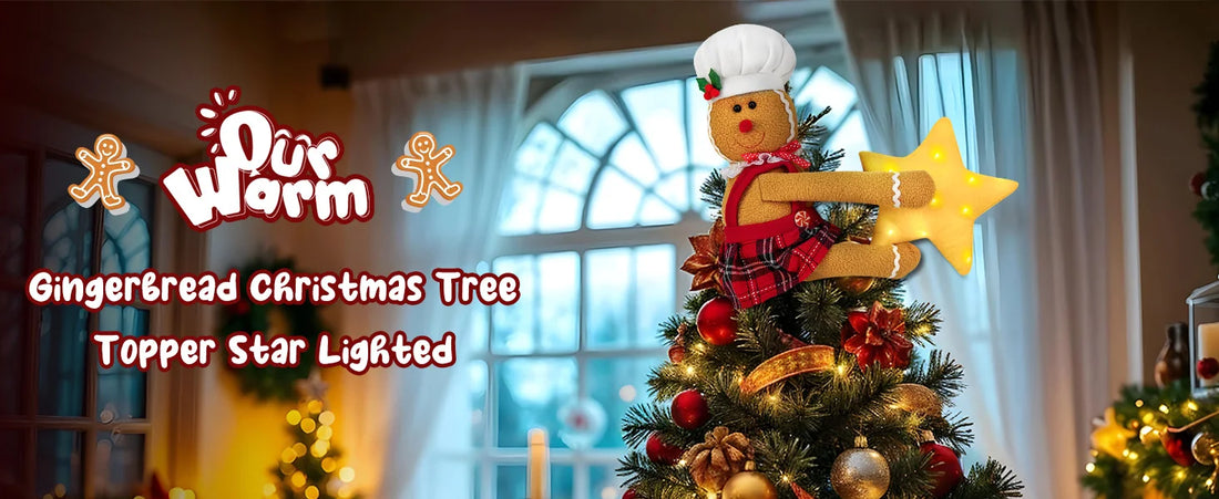 OurWarm Gingerbread Christmas Tree Topper Star Lighted