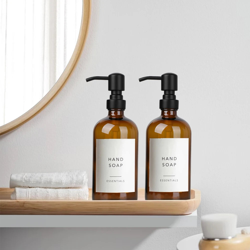 Amber Glass Soap Dispenser with Black Pump