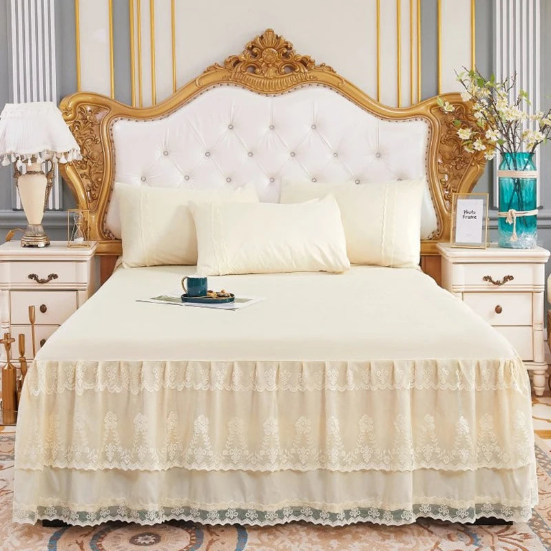 New 3 Layers Bed Skirt Lace Ruffled Bed Skirt Couvre Lit Bedroom Bed Cover