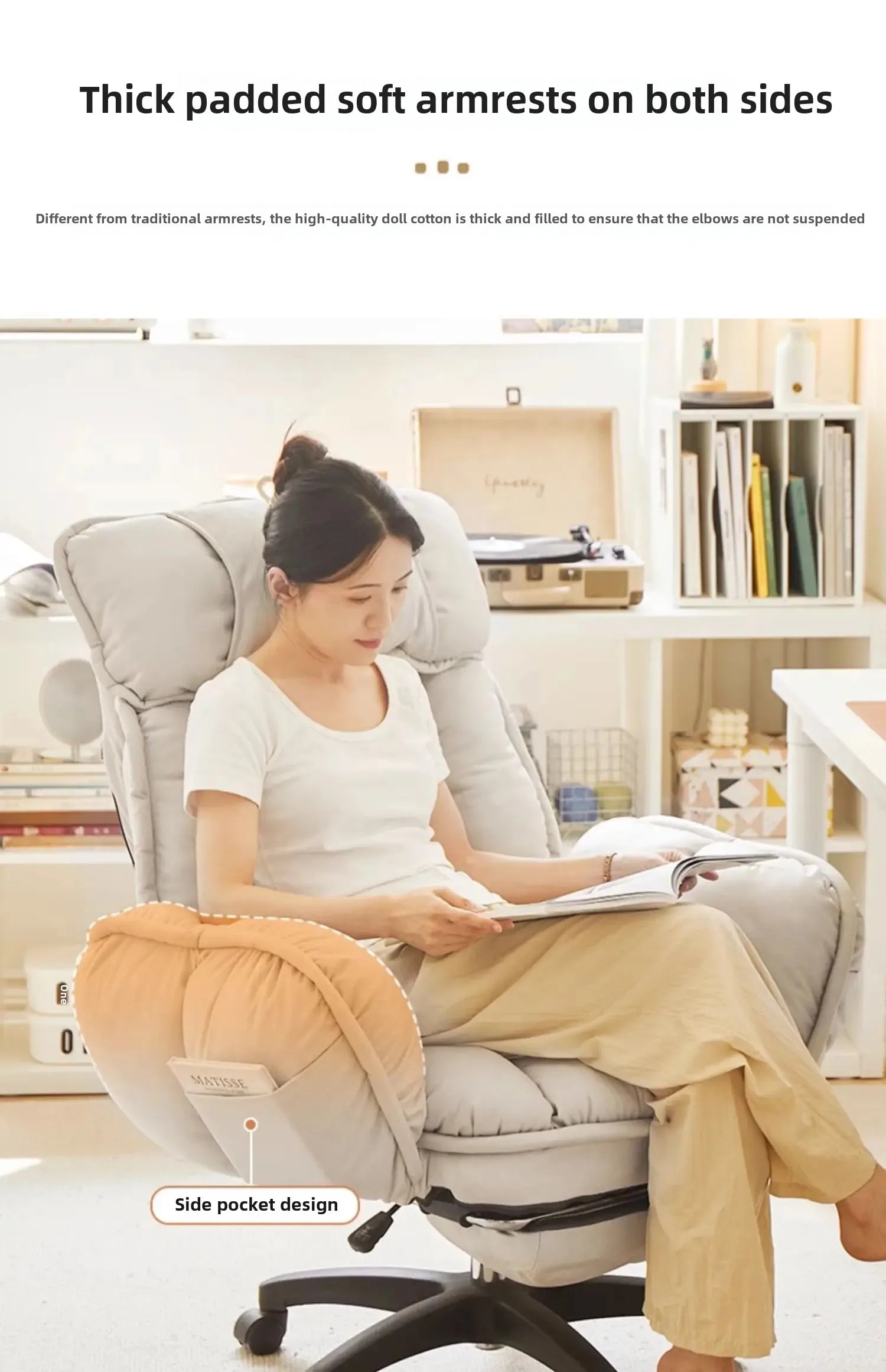 Footrest Wheels Office Chair Kids Velvet