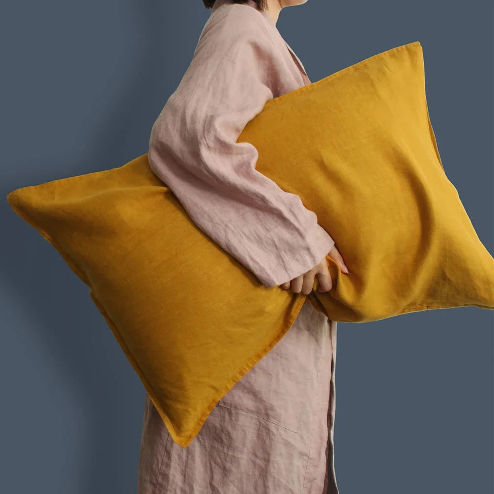 Set of 2 100%Linen Soft Breathable Pillowcase Decorative Square