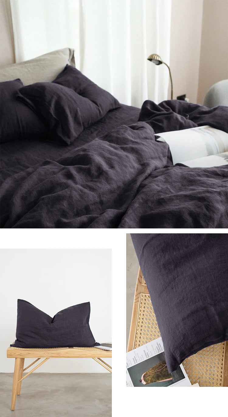 Set of 2 100%Linen Soft Breathable Pillowcase Decorative Square