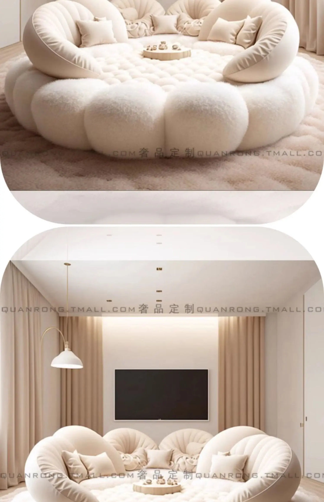 Round Aesthetics Soft Bed Frame European Full Master Bedroom