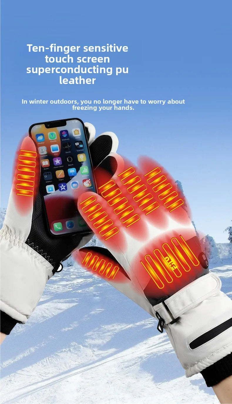 2025 Smart Heated Ski Gloves USB Recharge 3-Heat Carbon Fiber Waterproof