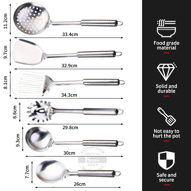 KONCO 6 Pieces Kictche Cooking Utensil Set Stainless Steel Cookware Set