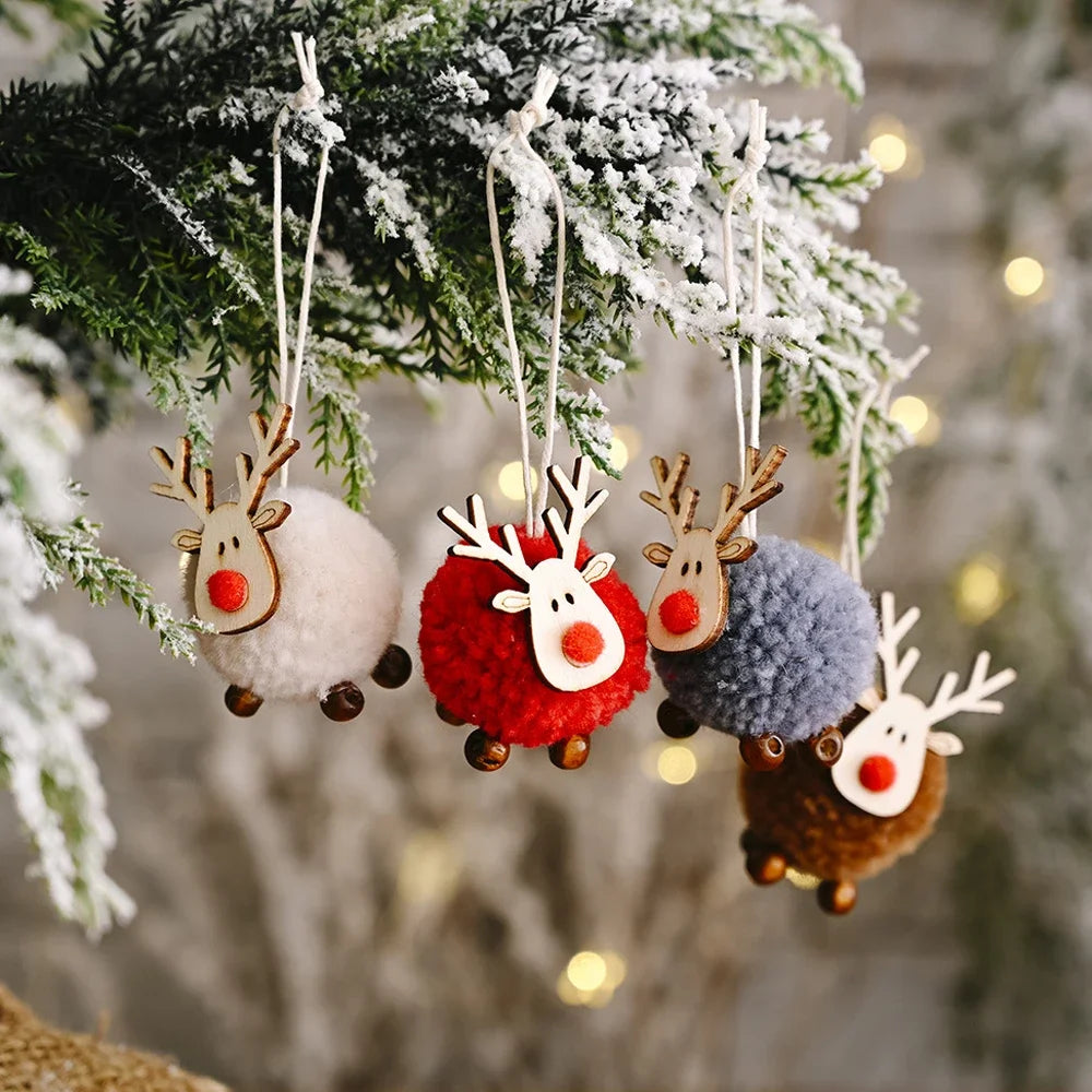 20/1Pcs Christmas Felt Wooden Elk Hanging Ornaments Cute Reindeer Xmas