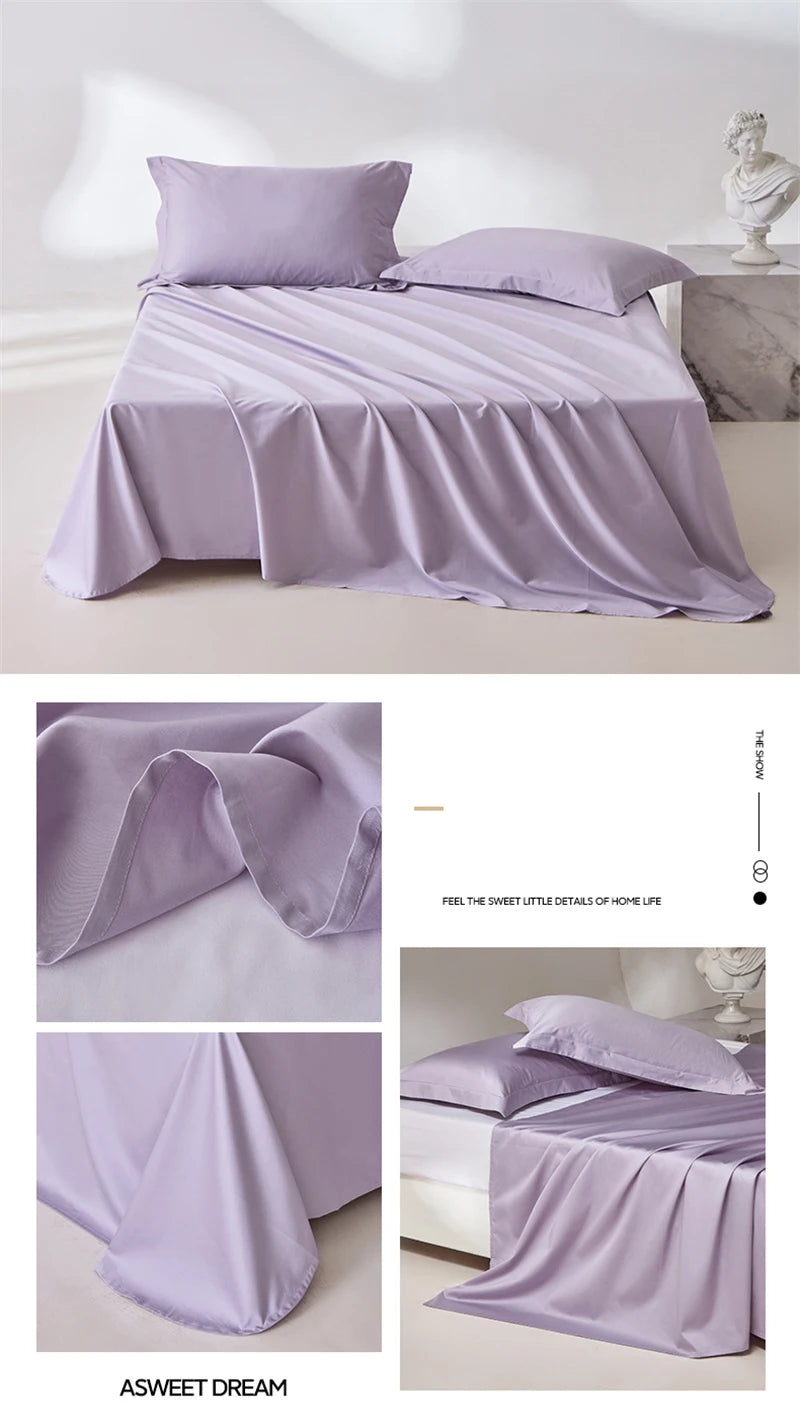 1pc Bed Flat Sheet 100% Egyptian Cotton Solid Color Top Sheets Single Double
